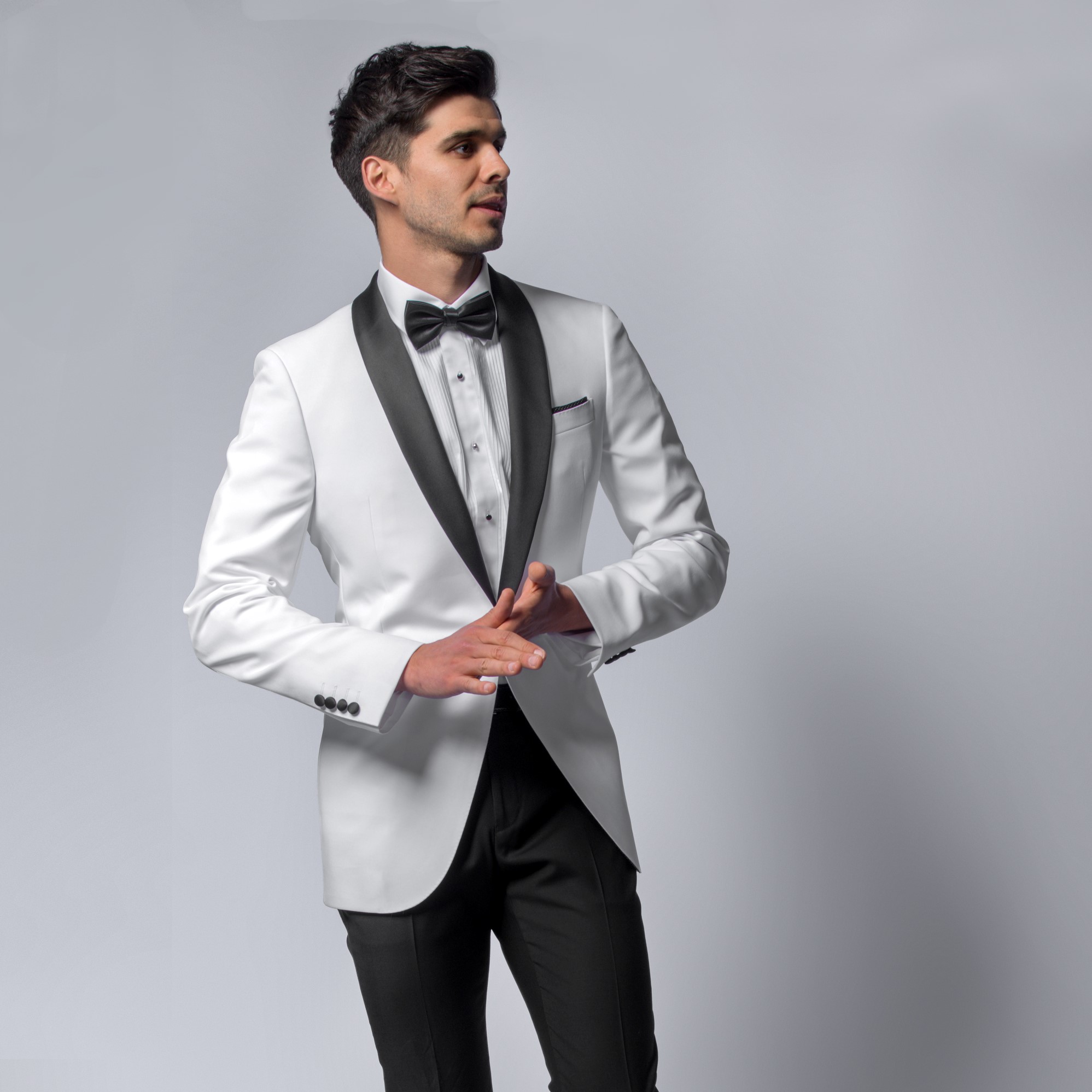 bespoke black & white tuxedo Mario Moreno Moyano